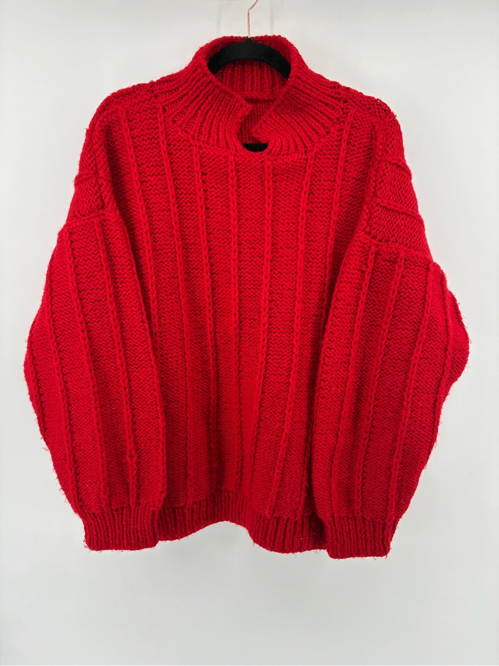 Oversized Red Chunky Rib Knit Sweater